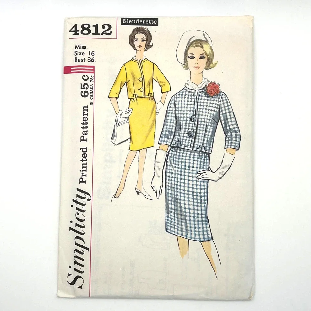 Simplicity Vintage 1960's‎ Pattern #4812  Women's Slenderette Suit Size 16